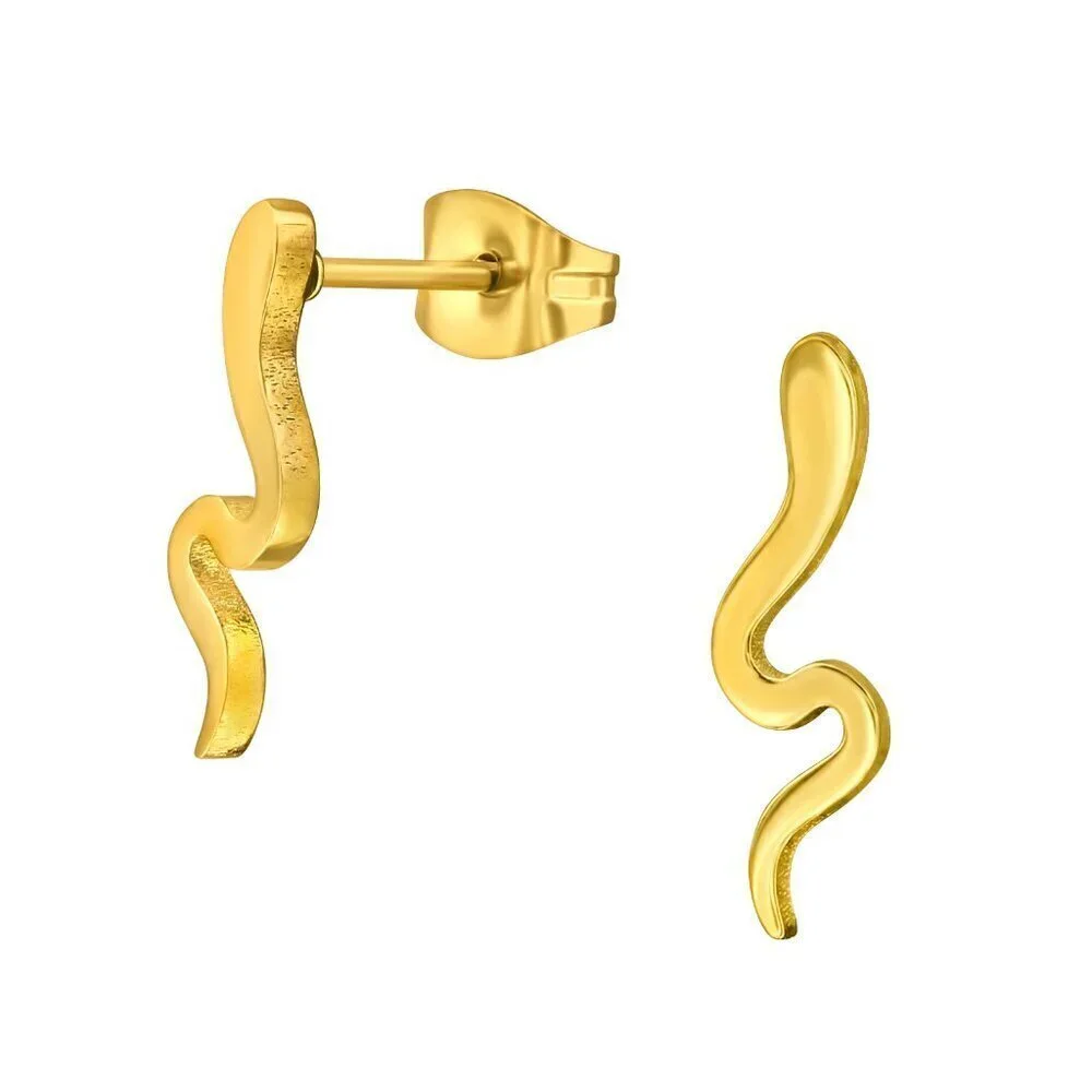 Gold Stainless Steel Snake Ear Studs | 15mm